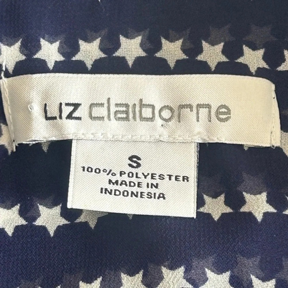Liz Claiborne Blue White Star Print Sheer Sleeveless Tank Top Women's Size Small - Picture 10 of 11